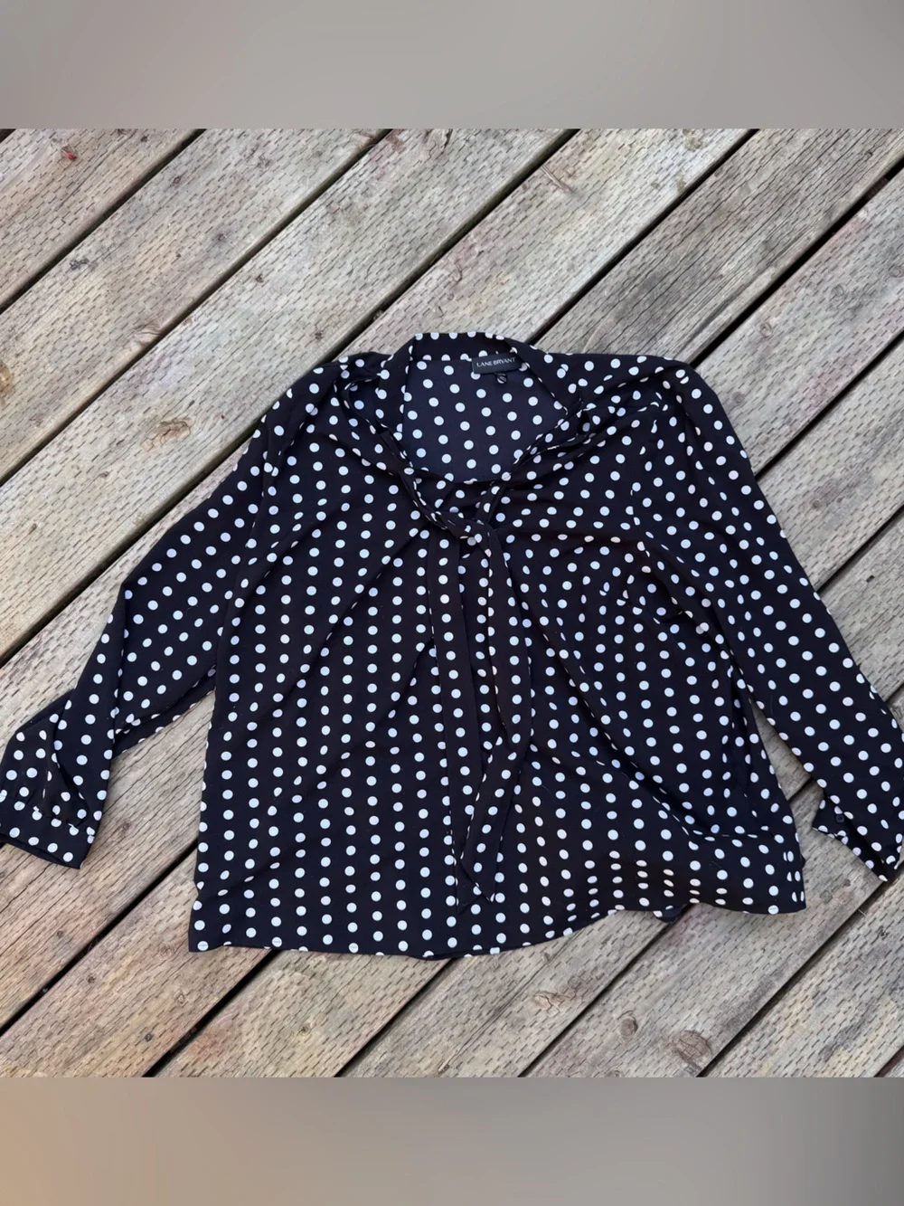 Lane Bryant Black and White Polka Dot Wrap Blouse - Picture 1 of 2